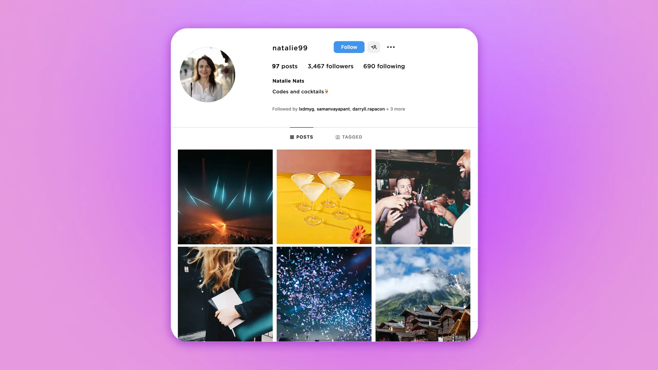 Natalie's Instagram profile