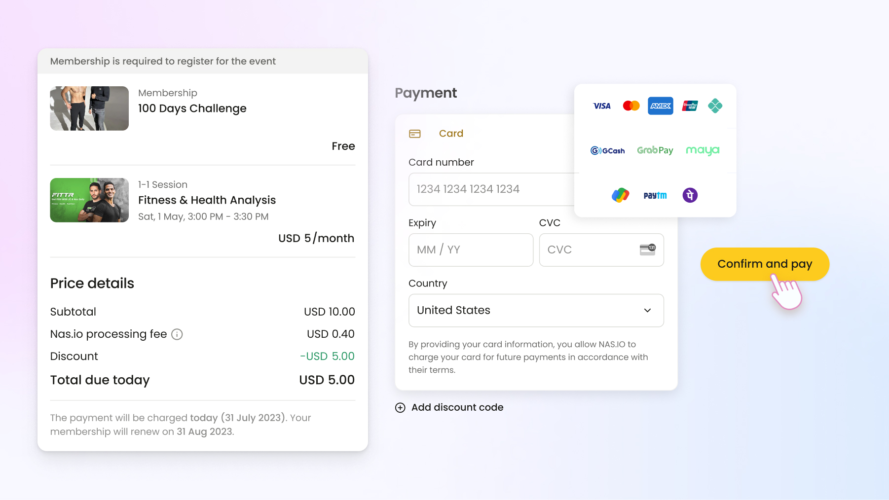 payment methods for nas.io