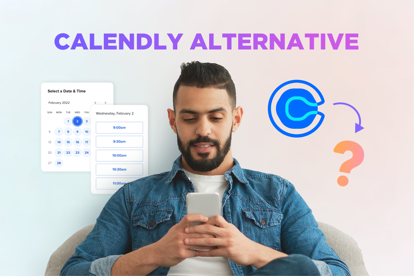 creator holding phone with calendly logo for background