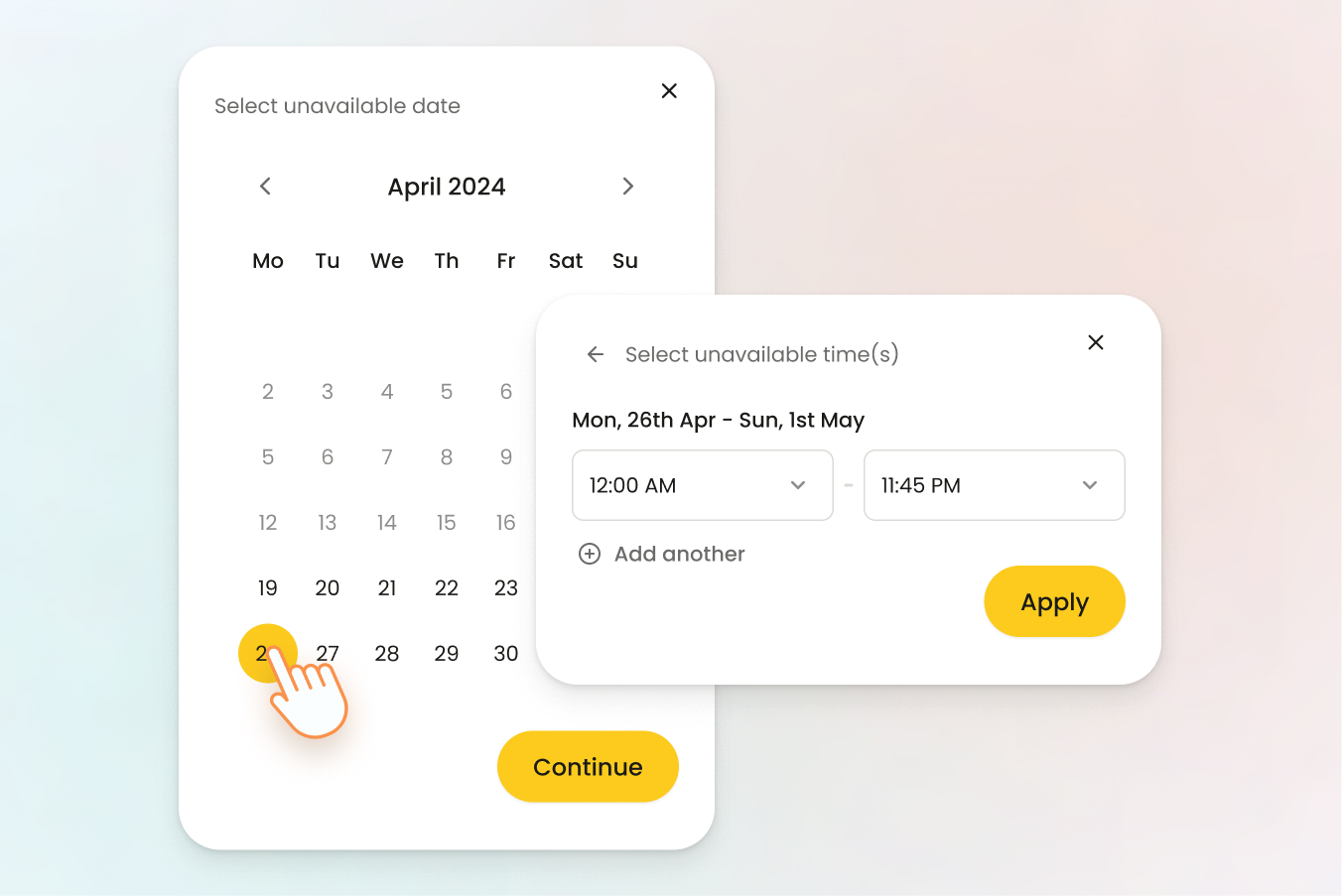 setting unavailable dates interface