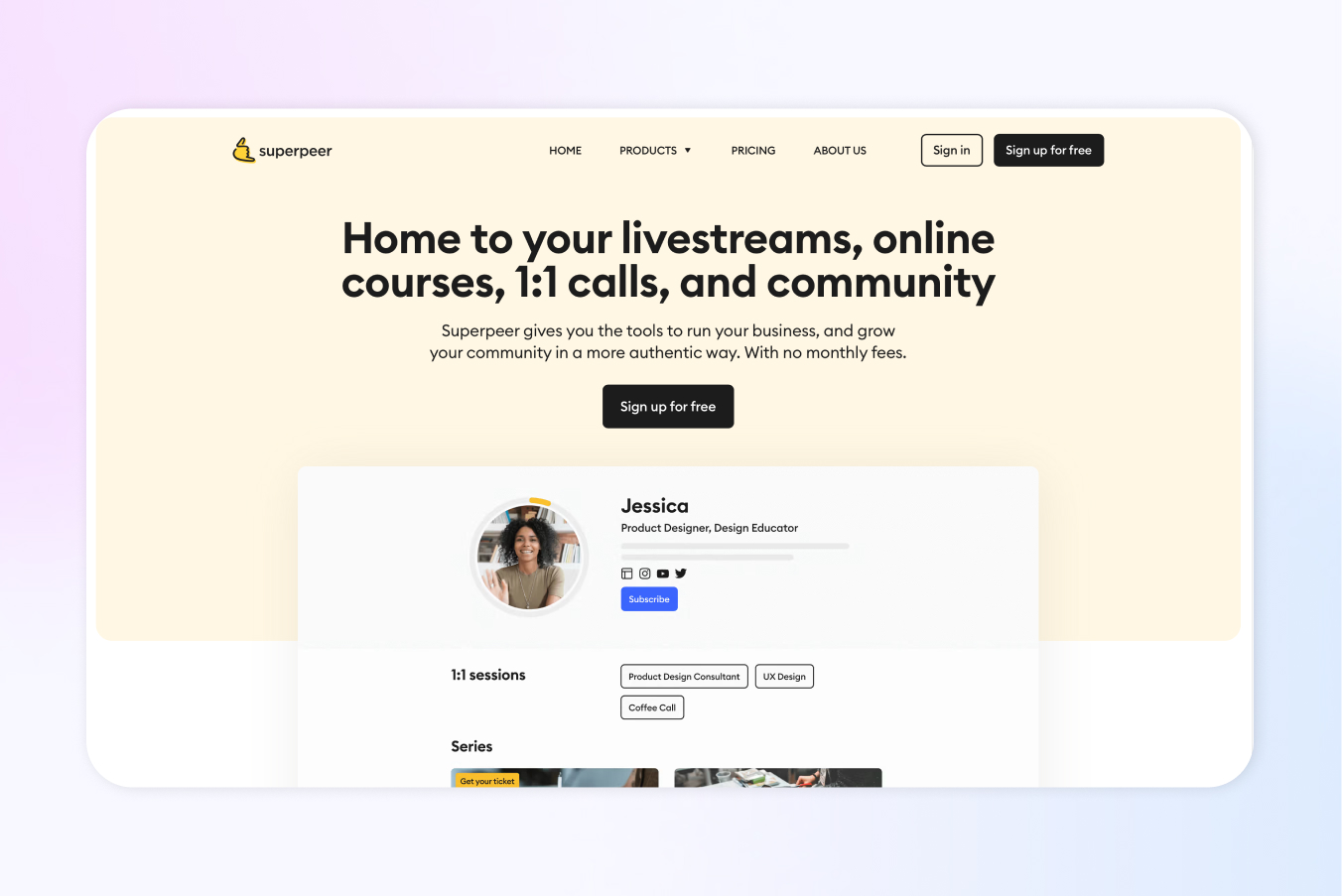 superpeer landing page for online coaching