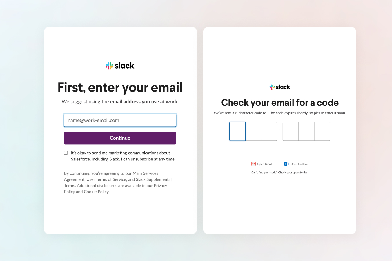 create a slack account starting page