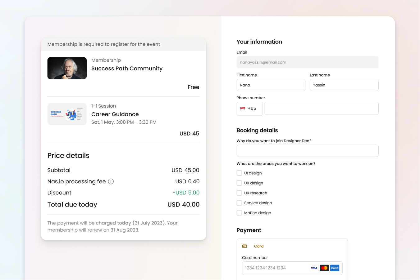 Nas.io payment page for Slack monetization