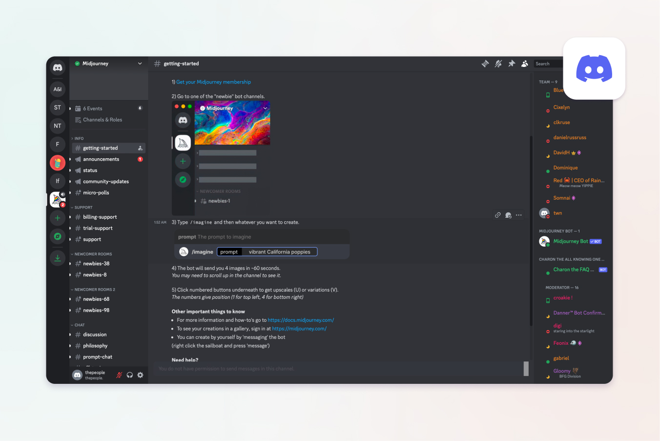 Discord user interface for community messages