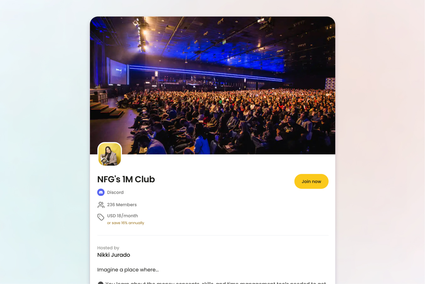 NGF online community landing page on Nas.io