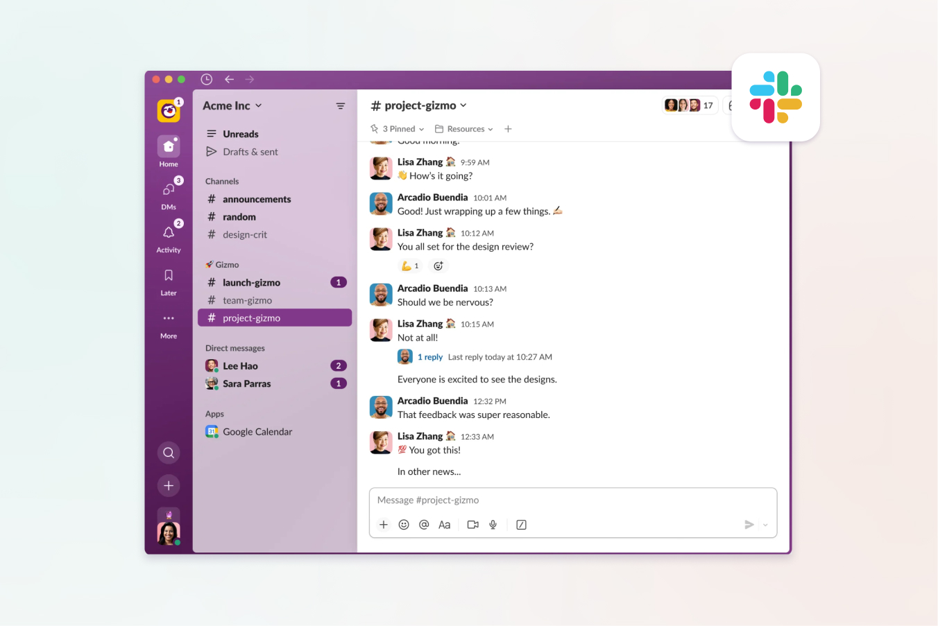 Slack user interface for community chats