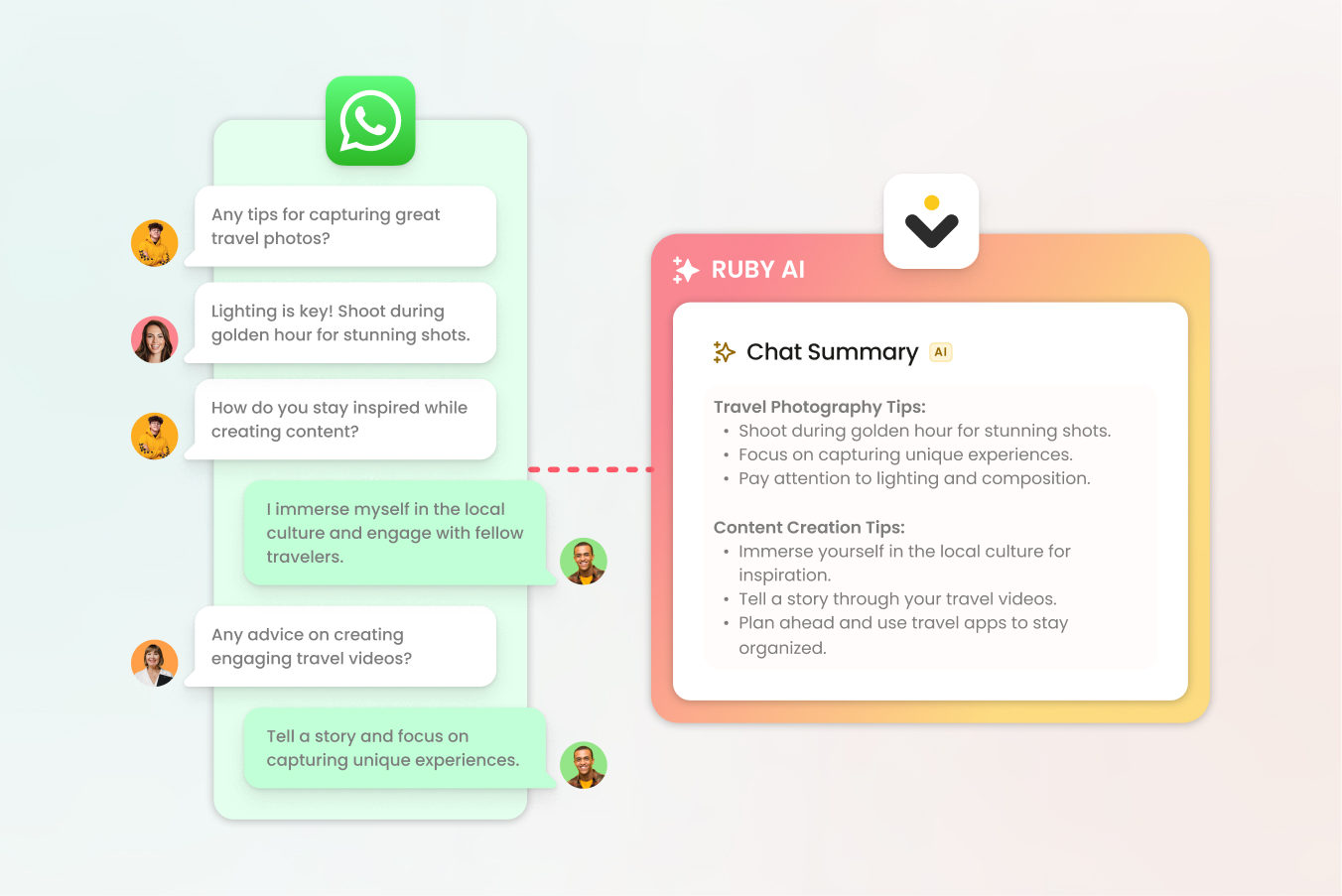 sample summary for ruby ai on whatsapp chats